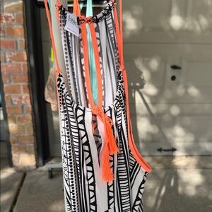 INC International Concepts Black and White Coverup with Orange Accents